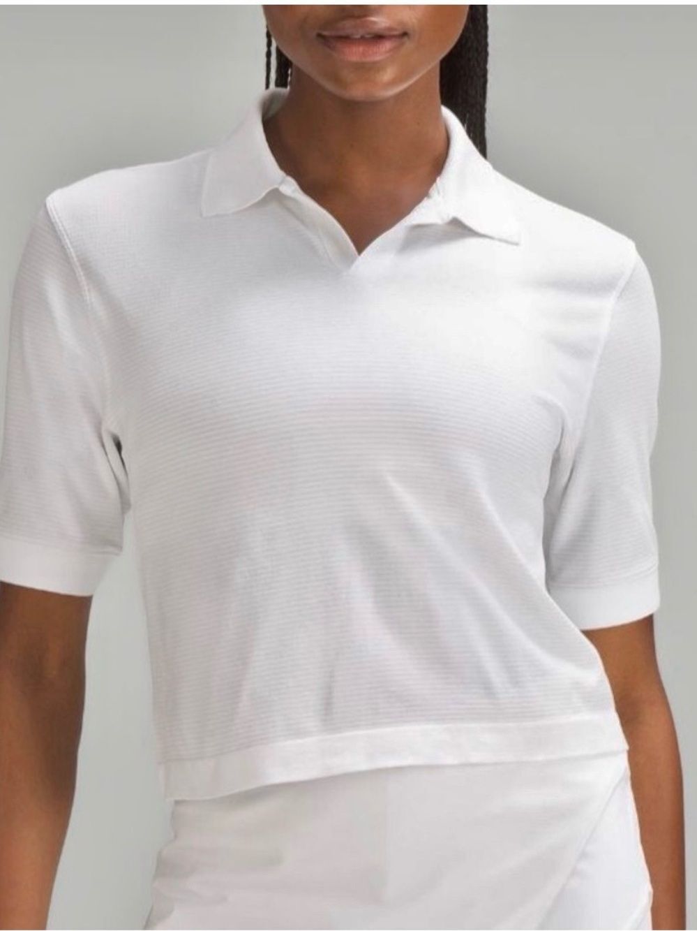 Lululemon Swiftly Tech Relaxed-Fit Polo Shirt White Silver Stripe Size 2